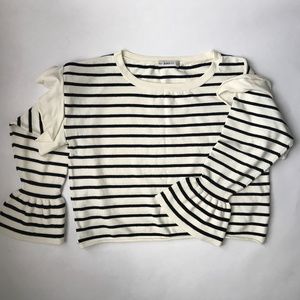 Zara Knit striped sweater with flounce & bell cuff